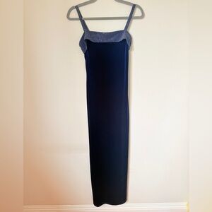 Vintage Y2K Jump Apparel Blue Glitter Velvet Whimsigoth Maxi Dress Prom Size 5/6